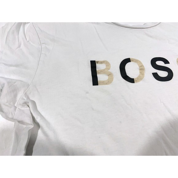 Boss Crew Neck White Monogram Logo Embossed Tee Cotton Short Sleeve T-shirt XL - Picture 3 of 10